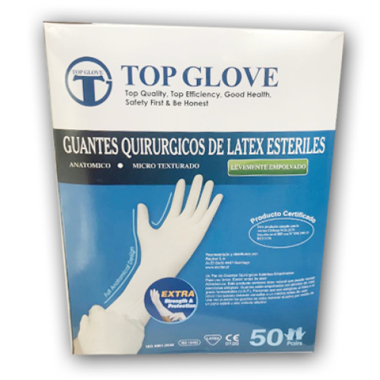 Caja Guantes Estéril, C/ Polvo x 50 Pares, Top Glove