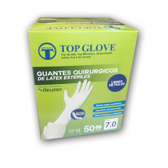 Caja de guantes estériles sin polvo x 50 pares, Top Glove