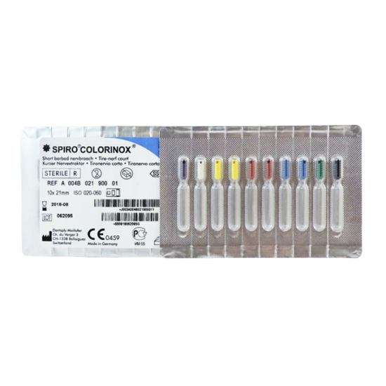 Tiranervios cortos Spiro Colorinox 10uds x 21mm, Dentsply Maillefer