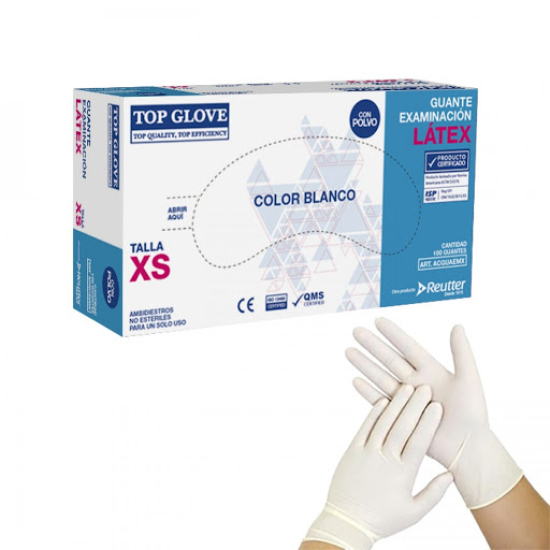 Caja de guantes latex con polvo talla L 100 uds, Top Glove