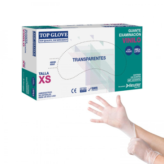 Caja guantes Vinilo con polvo x 100 Uds, Top Glove