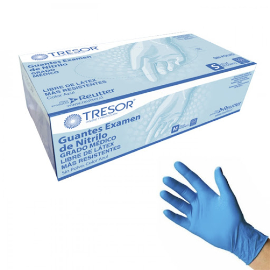 Caja guantes Nitrilo Azul s/polvo x  100 Uds, TRESOR