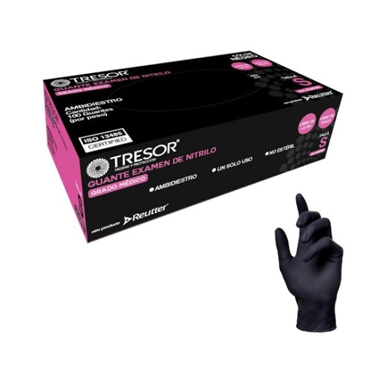 Caja guantes Nitrilo Negro s/polvo  x 100 Uds, TRESOR