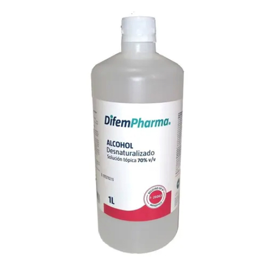 Alcohol Desnaturalizado 70°, Envase 1000 cc, DifemPharma.