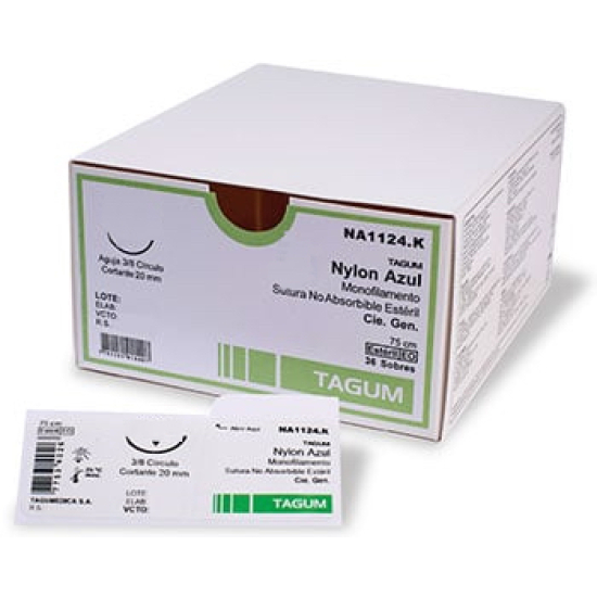 Sutura Nylon Azul Monofilamento, caja x 36 Uds. TAGUM.