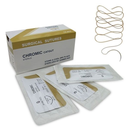 Sutura Chromic Catgut 1/2 Círculo cja x 12 UdS, DOCHEM.