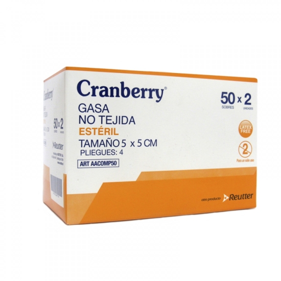 Gasa No Tejida Esteril 5x5x2  Unid Caja x 50, CRANBERRY.