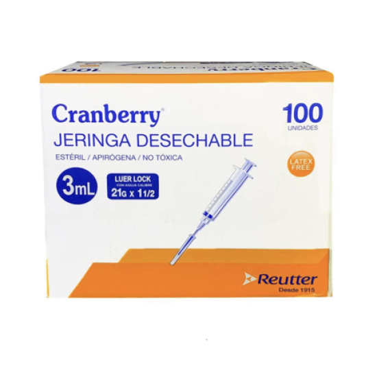 Jeringas Desechables 3cc Caja 100 Uds, Cranberry.