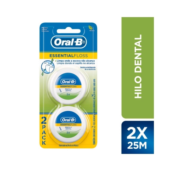 Hilo Dental Essential Floss 25 Mts c/ cera x 2uds. ORAL B