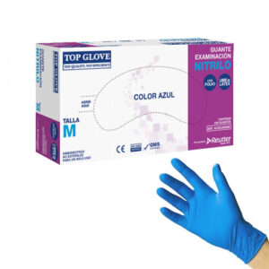 Caja guantes Nitrilo azul con polvo, caja x 100 unidades, Top Glove