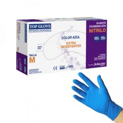 Caja guantes Nitrilo extraresistentes azul sin polvo x 100 uds. c/u, Top Glove