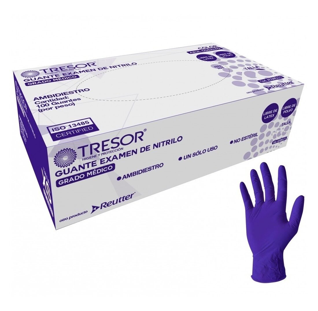 Caja guantes Nitrilo Azul Cobalto s/polvo x 100 Uds, TRESOR
