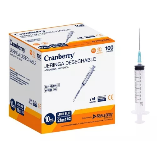 Jeringas Desechables 10 cc Caja 100 Uds, Cranberry.