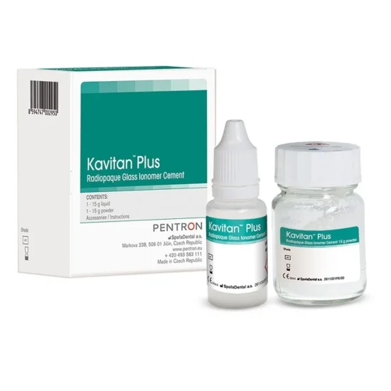 Kavitan Plus Vidrio Ionomero Radiopaco15grs polvo shade A2, 15grs liquido. Kerr