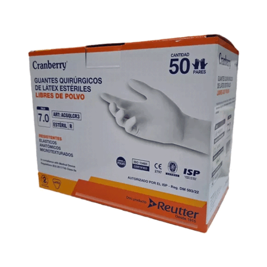 Guantes Esteriles S/polvo x50 pares, Cranberry