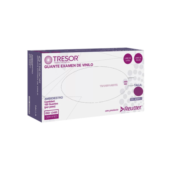 Caja guantes Vinilo s/polvo x 100 Uds talla L, TRESOR