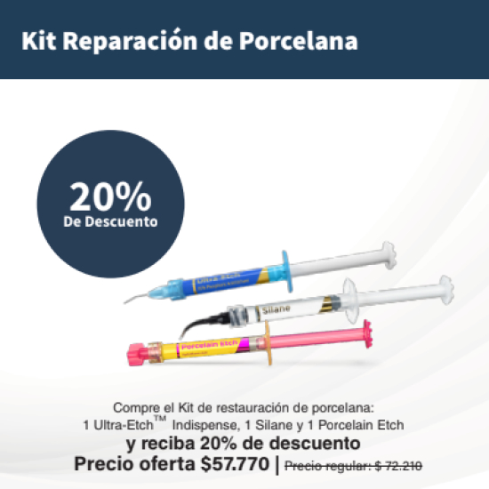 Kit de Restauracion de Porcelana, 1 Ultra-Etch Indispense 30ml, 1 Silane 1.2cc , 1 Porcelain Etch 1.2cc, Ultradent