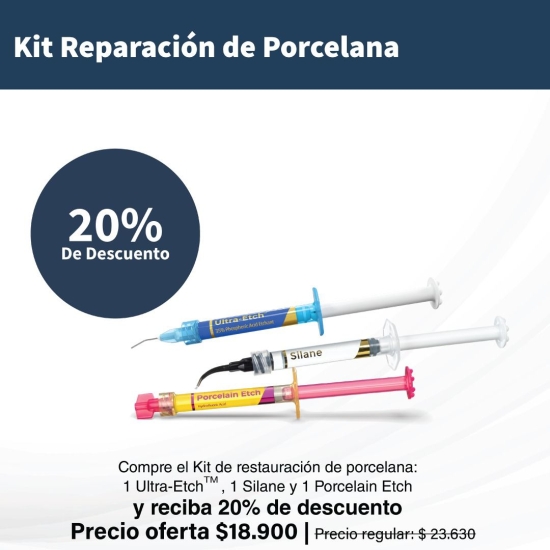 Kit de Restauracion de Porcelana, 1 Ultra-Etch 1.2cc, 1 Silane 1.2cc , 1 Porcelain Etch 1.2cc, Ultradent