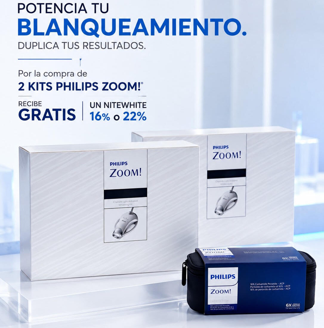 Oferta 2 Kit Blanqueamiento Zoom Philips con 4 procedimientos c/u + Regalo Kit Nite White Spa Bag 16% o 22%