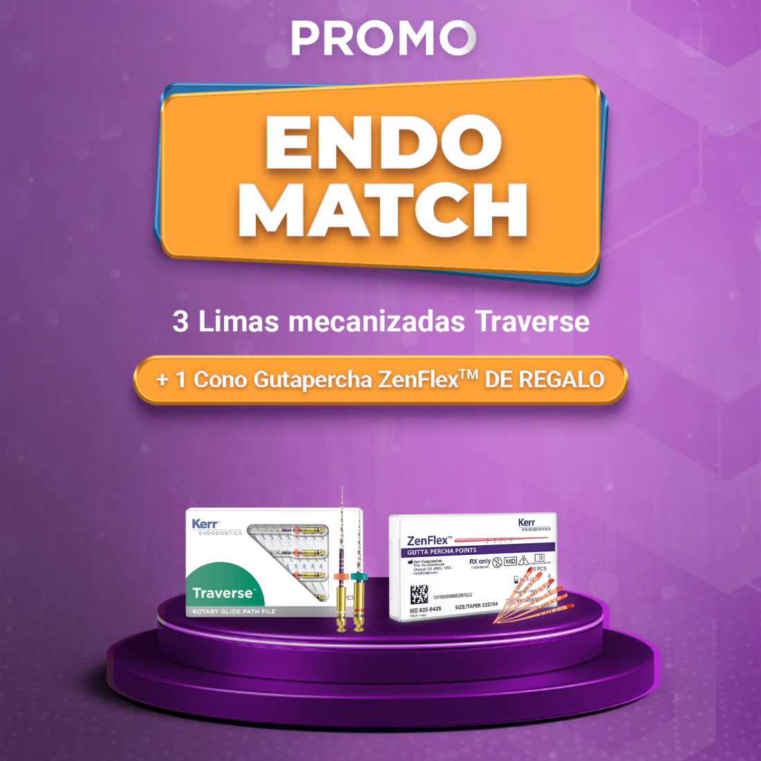 Oferta Endo Match 3 pack Limas Mecanizadas Traverse + Regalo 1 Cono Gutapercha ZenFlex, Kerr